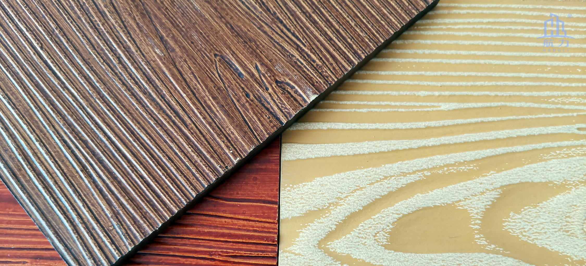 木紋水泥板以100%無(wú)石棉水泥板為基材，采用先進(jìn)生產(chǎn)工藝制成，具有逼真的木紋紋理效果